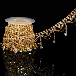 Catena a nastro con strass Catena con frange di cristallo di diamante con perline tagliabile per cucito artigianale Gioielli per feste di nozze Decorazione fai da te