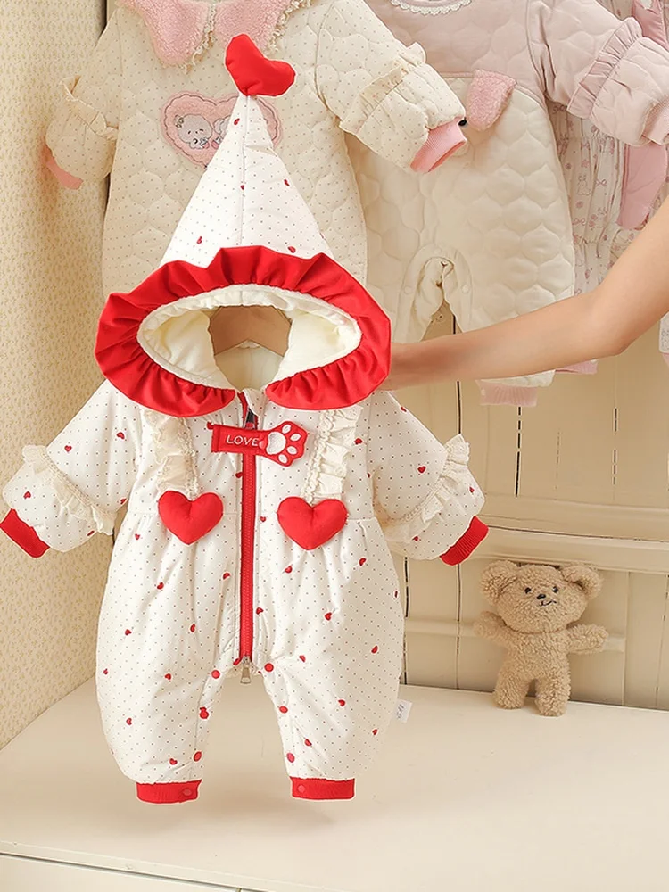 

Autumn Winter Baby Girl Rer Fce Lined Cotton Warm Cling Suit Hooded Windproof Bot Covering Clothes for Infants