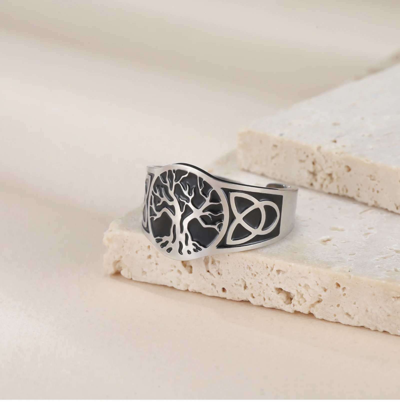 Cooltime Goldfarbener Keltischer Knoten Lebensbaum Offener Ring für Männer und Frauen Retro Edelstahl Nordischer Stil Amulett Schmuck 2026 Geschenk – Detail 5