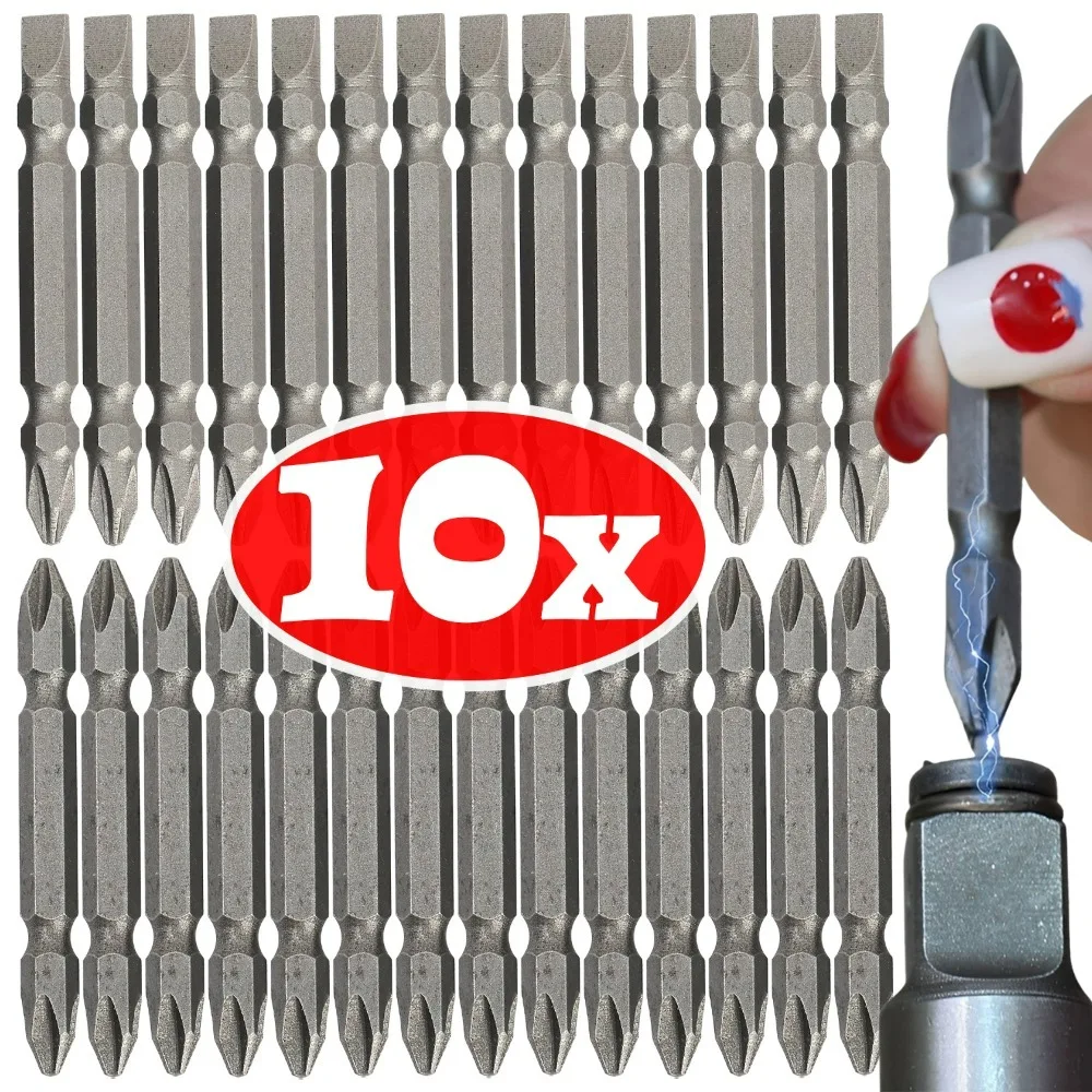 

Набор магнитных насадок для отвертки с двойным концом, из легированной стали S2, с крестообразным и плоским шлицем, 65 мм, нескользящие, для электроинструментов