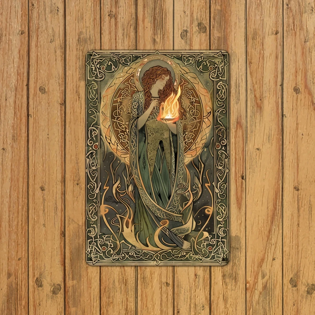 Vintage Knot Iron Wall Art Sign, es - Elegant Female Figure with Red Hair & Green Veil, Intricate Filigree Design, Perfect for H