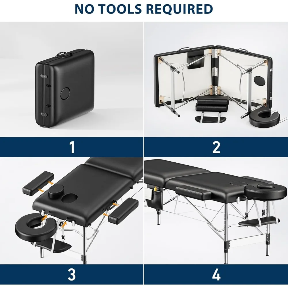 طاولة تدليك محمولة، سرير رموش ثنائي الطي مع جيب جانبي، ارتفاع قابل للتعديل، إطار ألومنيوم قوي، سبا تجميلية #6