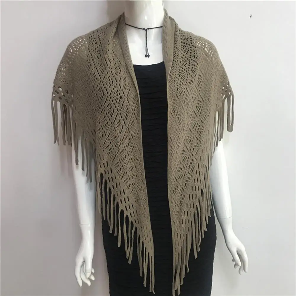 Autumn Winter 2025 New Triangle Tassel Yarn Scarf Knitted Sweater Triangular Scarf Shawl Hollow Out Fake Collar Plain  Scarves