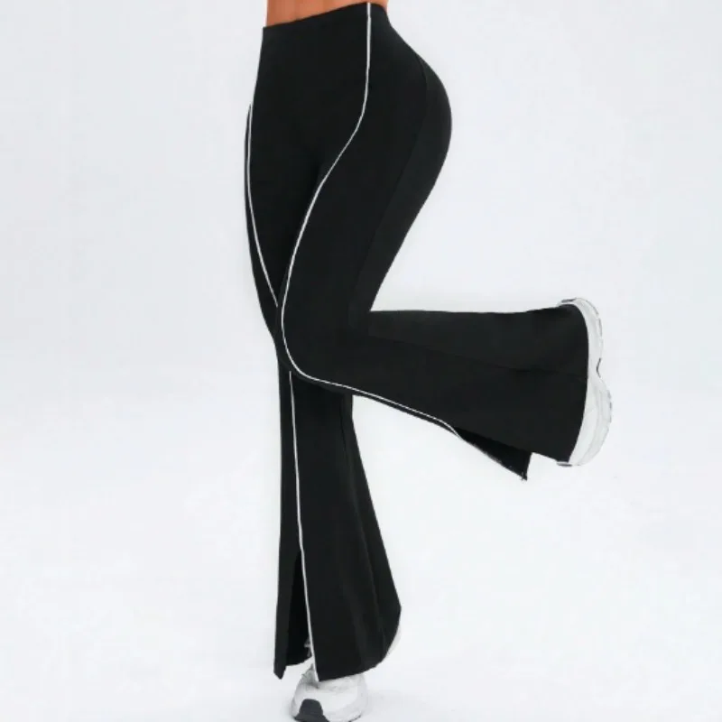 سراويل متوهجة بسيطة بخط الربط للنساء سراويل ضيقة مقسمة عالية المرونة لرفع الورك بخصر عالٍ للجري واللياقة البدنية واليوجا #3