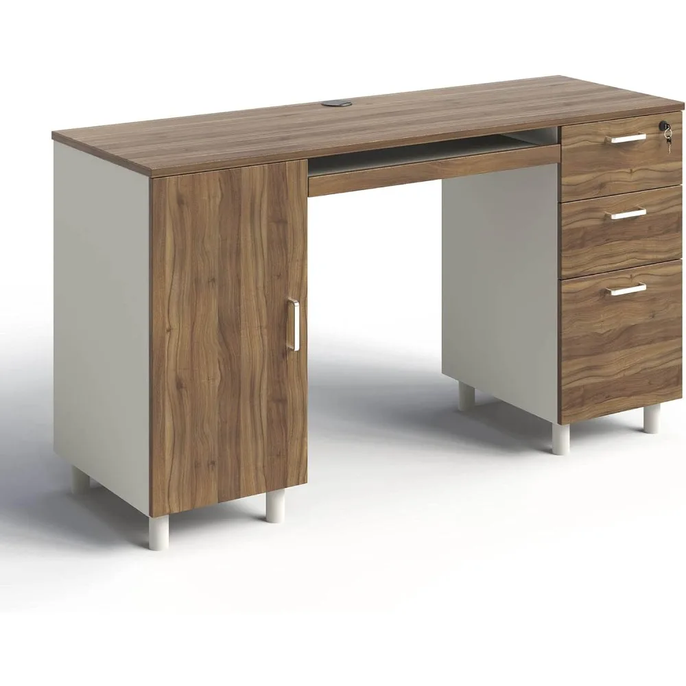 Modern Design By Crafts & comfort Venice Computer Desk - Office Desk with 3 Drawers & CPU Storage Cabinet - Laptop Workstation