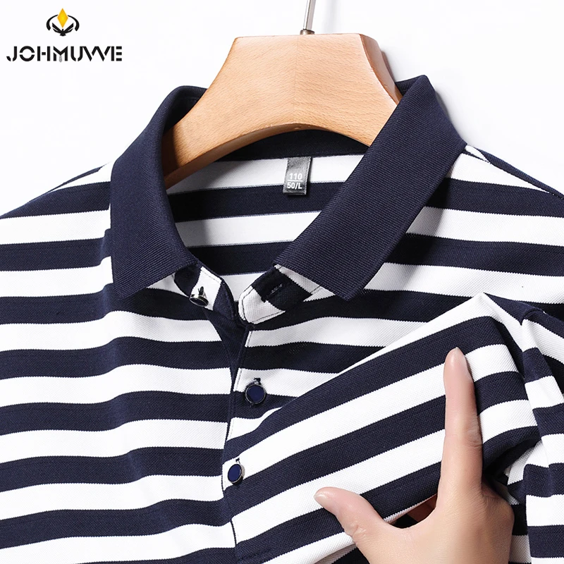 2024 Men\'s New Striped Cotton Business Casual Short sleeved POLO Shirt Fashion Short sleeved Comfortable and Breathable Top