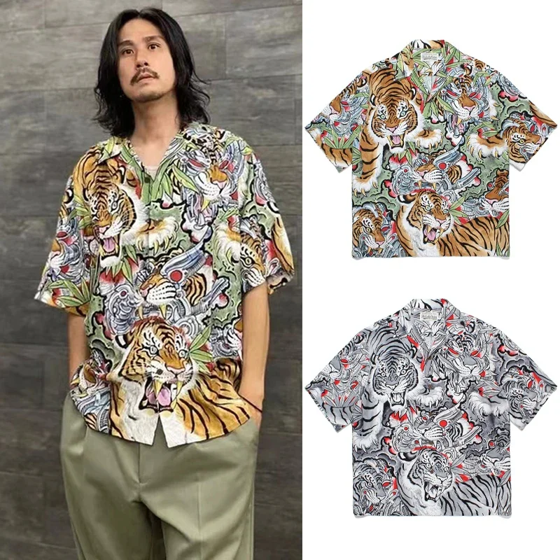 

Tiger Full Print WACK Hawaii Short Sleeve Shirts Men Woman Loose Casual Quick Drying Lapel Top Tees