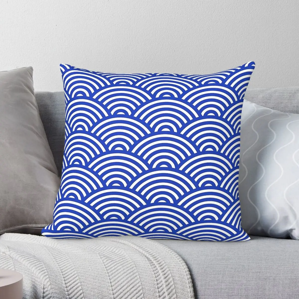 Japanese Seigaiha Wave Pillowcase Polyester Linen Velvet Printed Zip Decor Throw Pillow Case Home Cushion Cover 45x45
