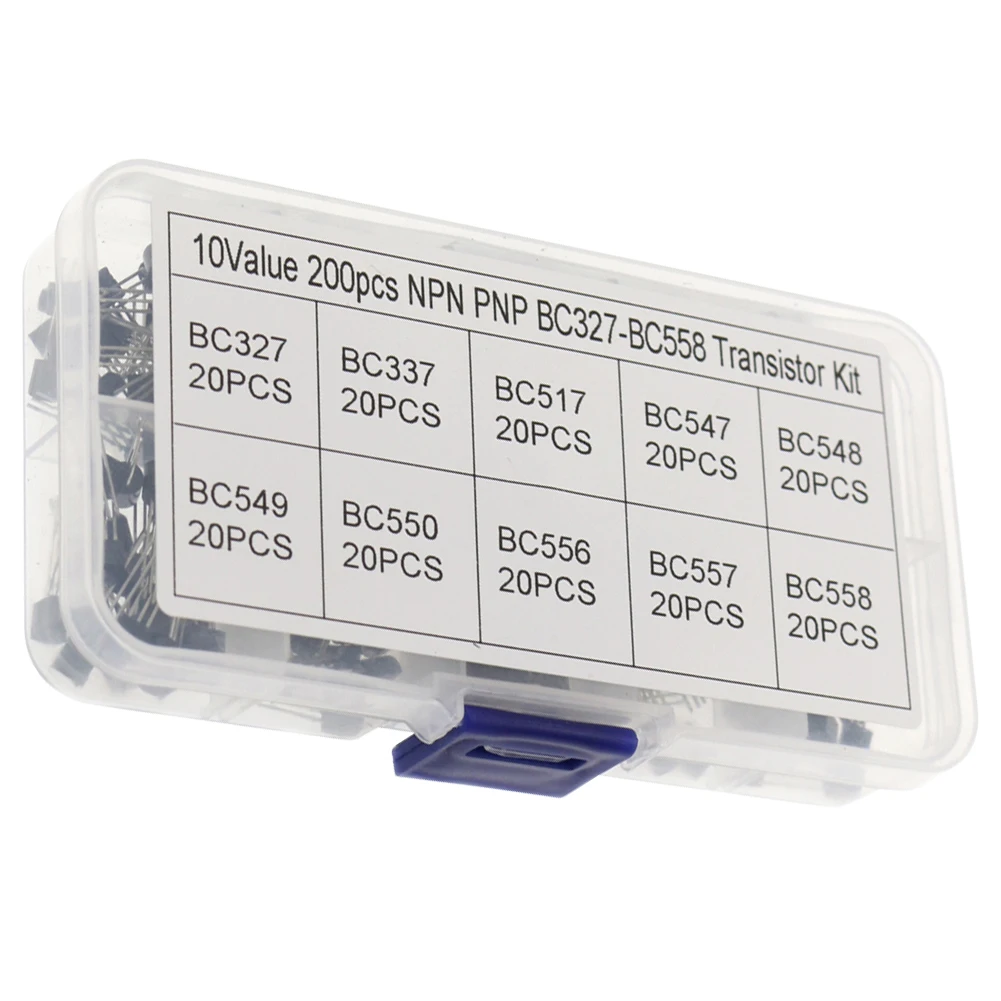 200 Buah Set Transistor 10 Nilai TO-92 Kit Transistor Kotak Beraneka Ragam BC327 BC337 BC517 BC547 BC548 BC549 BC550 BC556 BC557