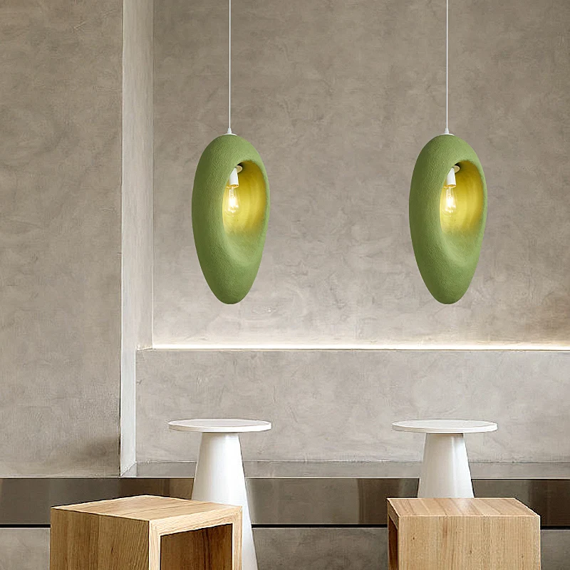 Restaurant Designer Green Handmade Polystyrene Wabi Sabi Style Korean Nordic Modern Indoor  Kitchen Island Pendant Lamps