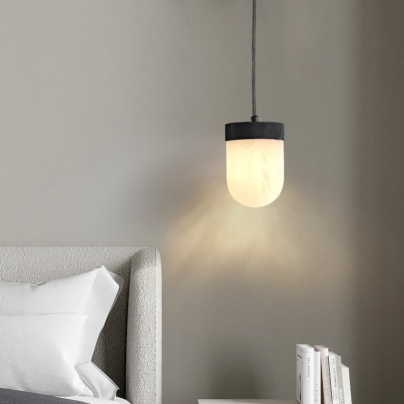 Bedside Chandelier Premium Light Luxury Marble Single-head Chandelier Modern Simple Grid Light Bedroom