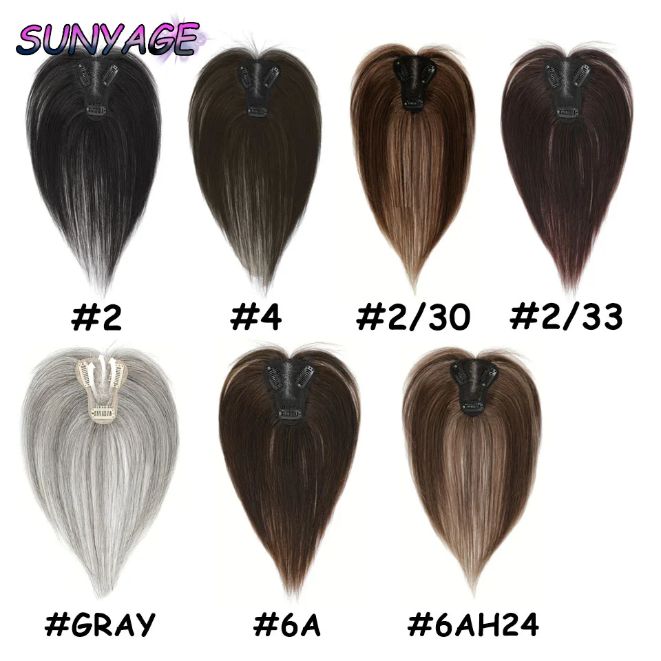 SUNYAGE Clip In Natural Synthetic Hair Bangs Fringe Hair Pieces Middle Part Hair Extension Topper For Women Hair Loss