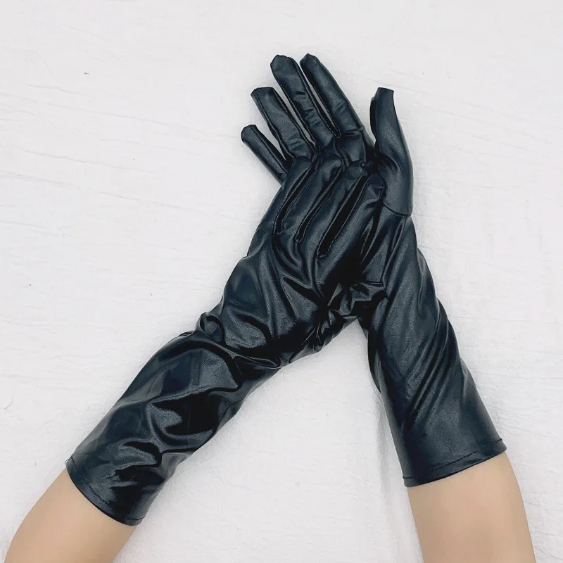 34cm Sexy Coated Patent Leather Gloves Cosplay Halloween Makeup Party Opera Stage Women\'s Winter Outdoor Driving Mittens R39