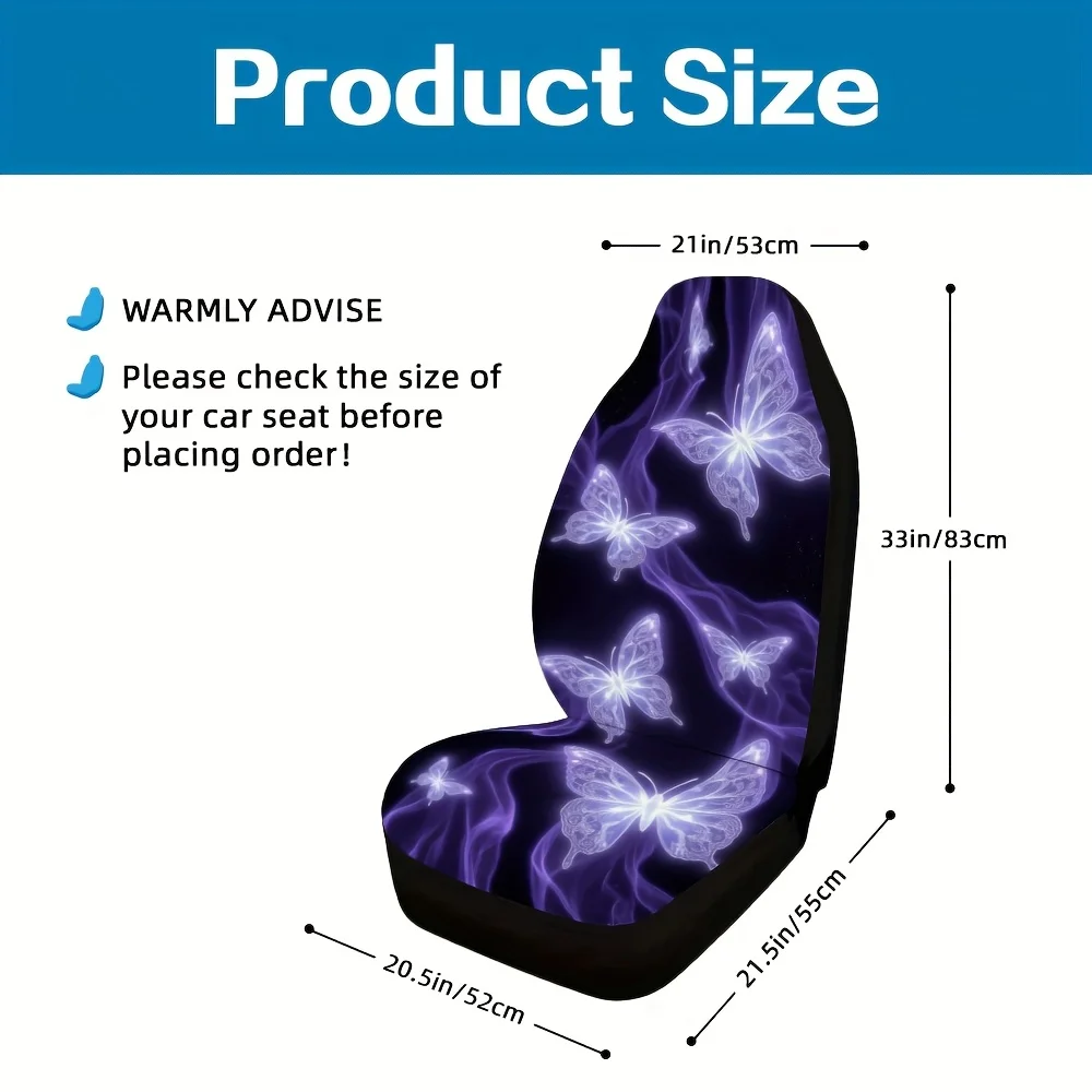 2pcs, Stylish Purple Butterfly Galaxy Dreamy Fantasy Design Car Seat Covers, Soft And Easy To Clean, Perfect Fit For Single Fron