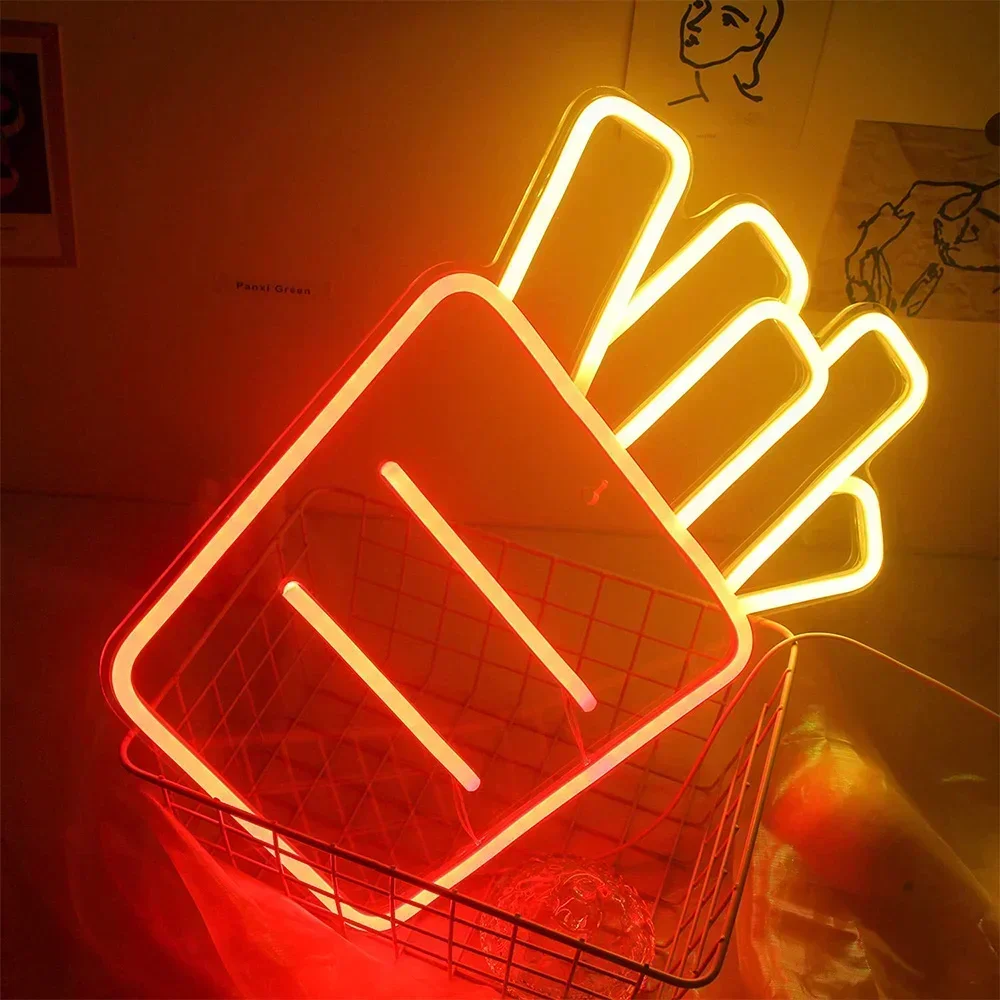 French Fries Neon Sign LED Neon Lights For Wall Decoration Girl\'s Room Home Bar Men\'s Cave Party Bedroom Decor USB Powered