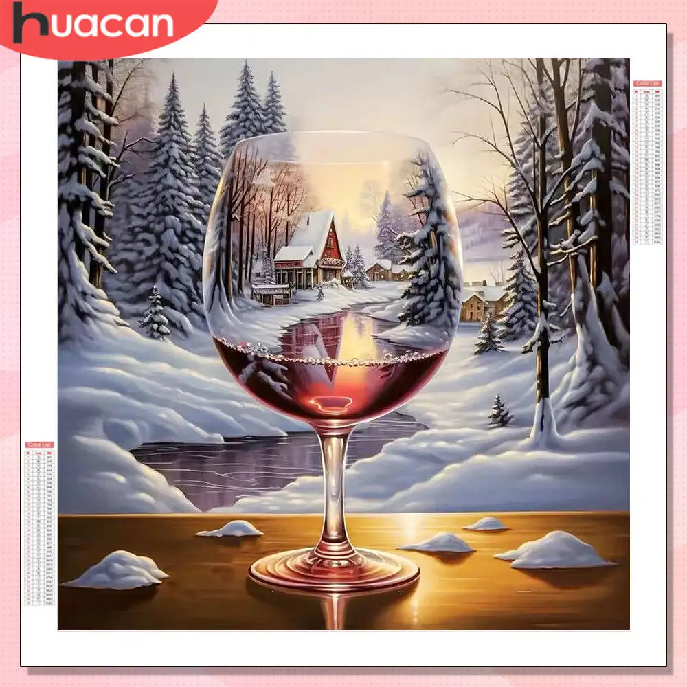 HUACAN Diamant Malerei Winter Haus Wald Landschaft Komplette Kits Wand Dekor Mosaik Tasse Wein Strass Bilder