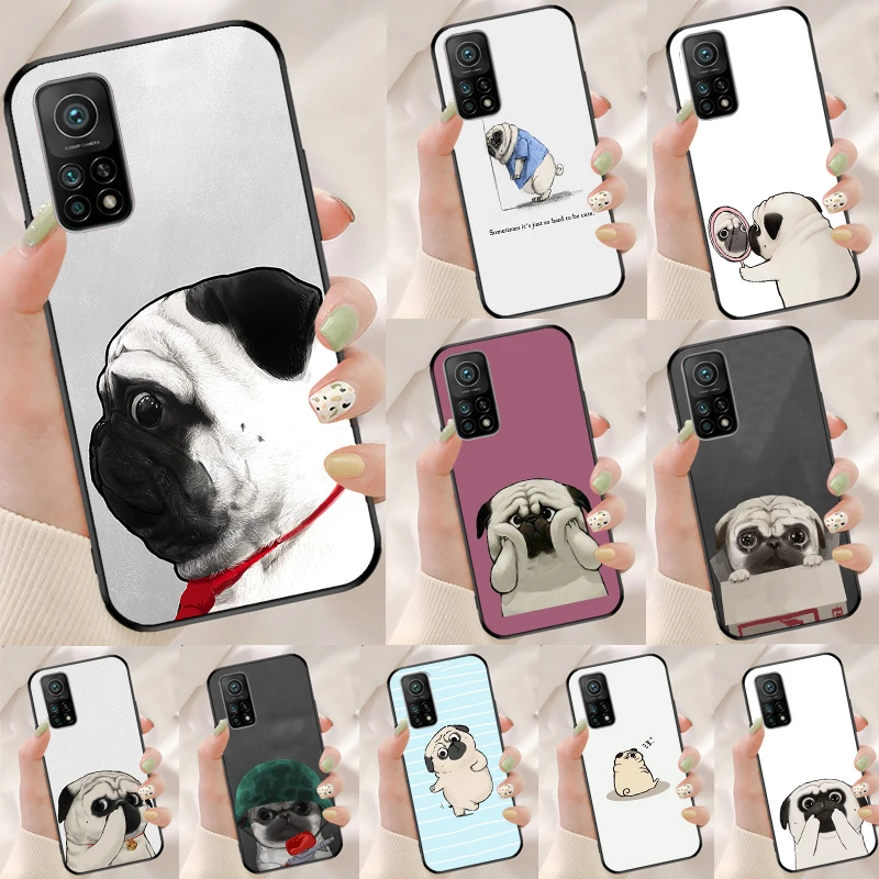 Capa engraçada dos desenhos animados Pug Dog, Capa para Xiaomi 13, 11T, 12T Pro, 12 Lite, 12X, POCO X3, X4, X5, F5 Pro, F4, GT, C40, m5s, F3