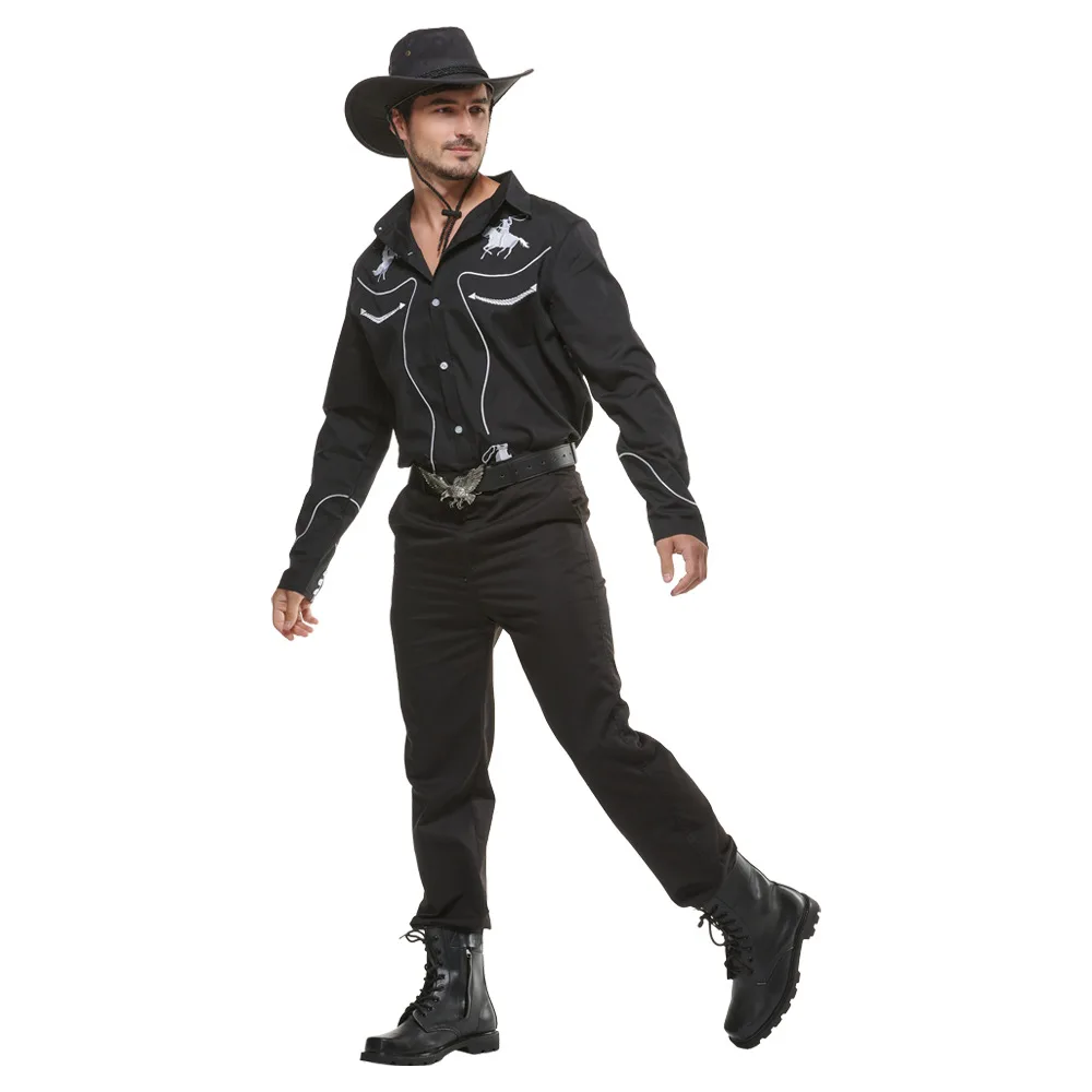 Hot Sale Halloween Cowboy Cosplay cool black suit Costumes for man Carnival Party