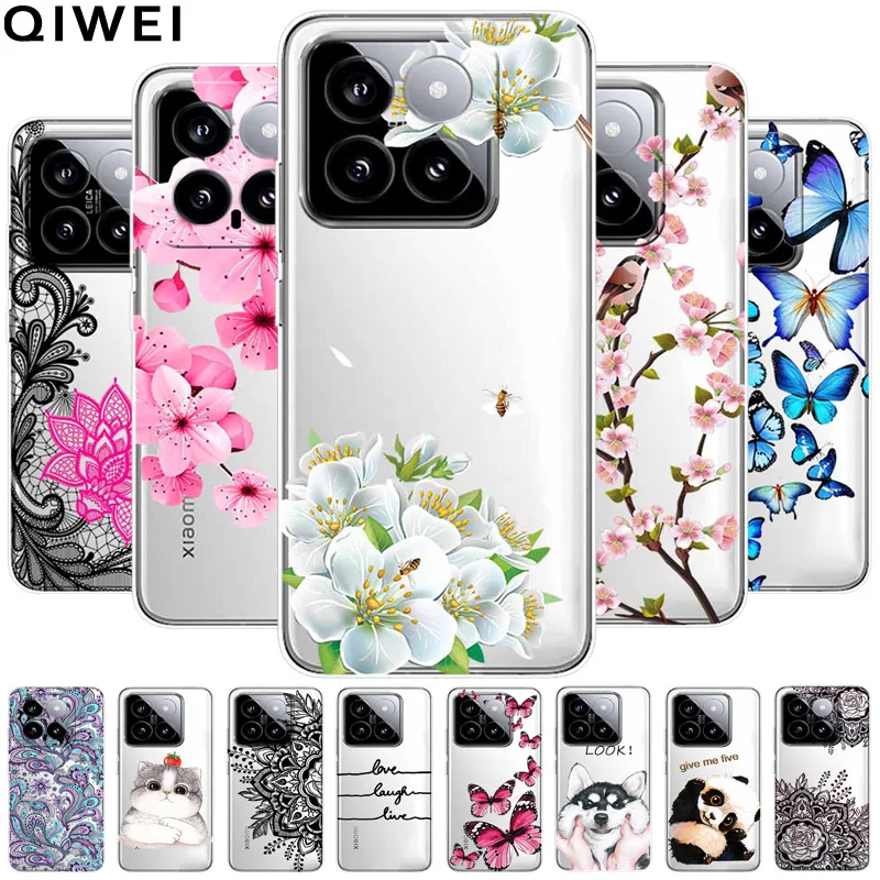 For Xiaomi 14 Case Transparent Cute Soft Silicone TPU Coques for Xiaomi 14 Pro Phone Cover Mi 14 14Pro Mi14 Clear Paras Bumpers