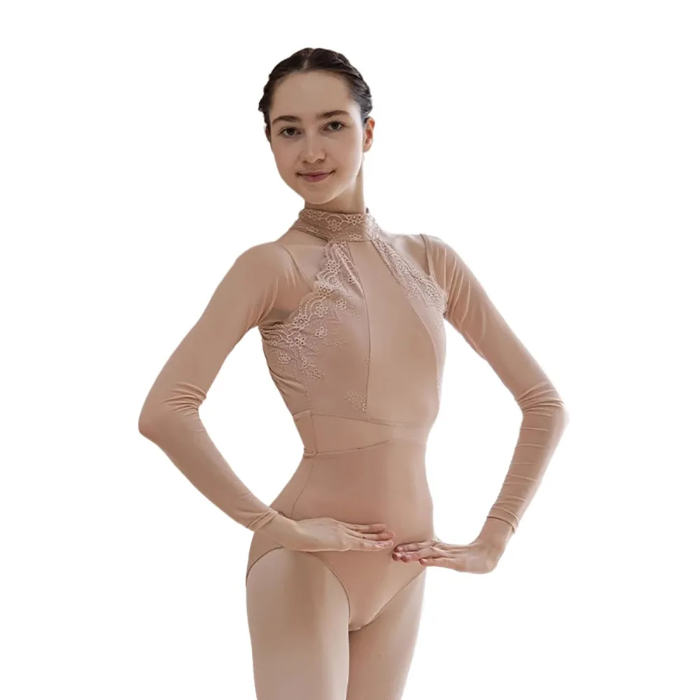 Ballet Costume Leotard for Lace Embroidered Hanging Neck Gymnastics Training Tight Clothes Performance Yoga Costume