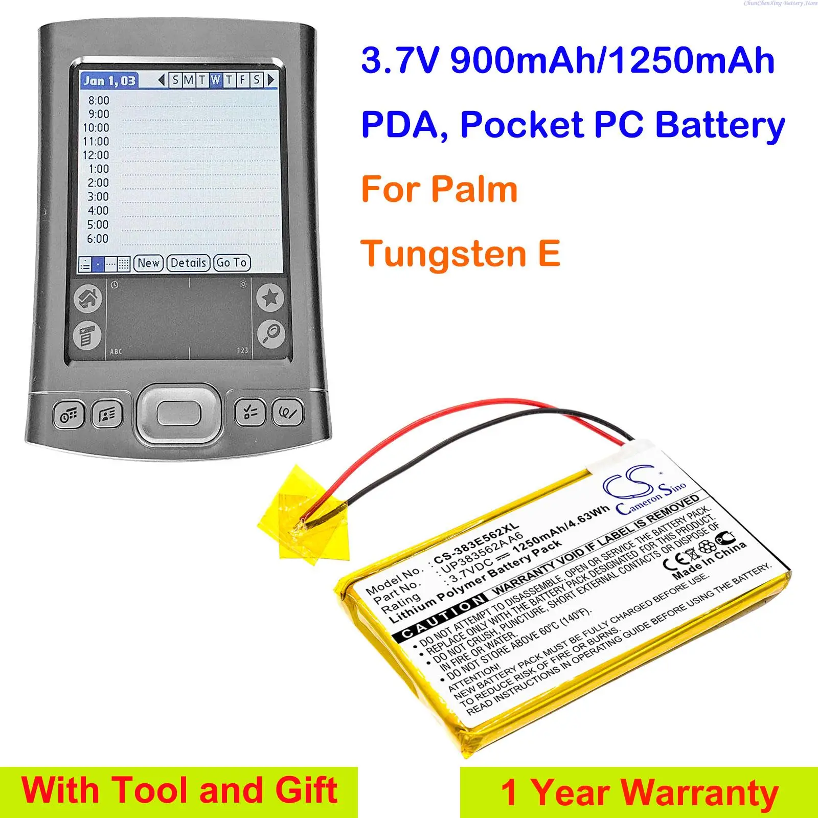 PDA de 900mAh/1250mAh, batería de PC de bolsillo UP383562A A6 para Palm tungsteno E
