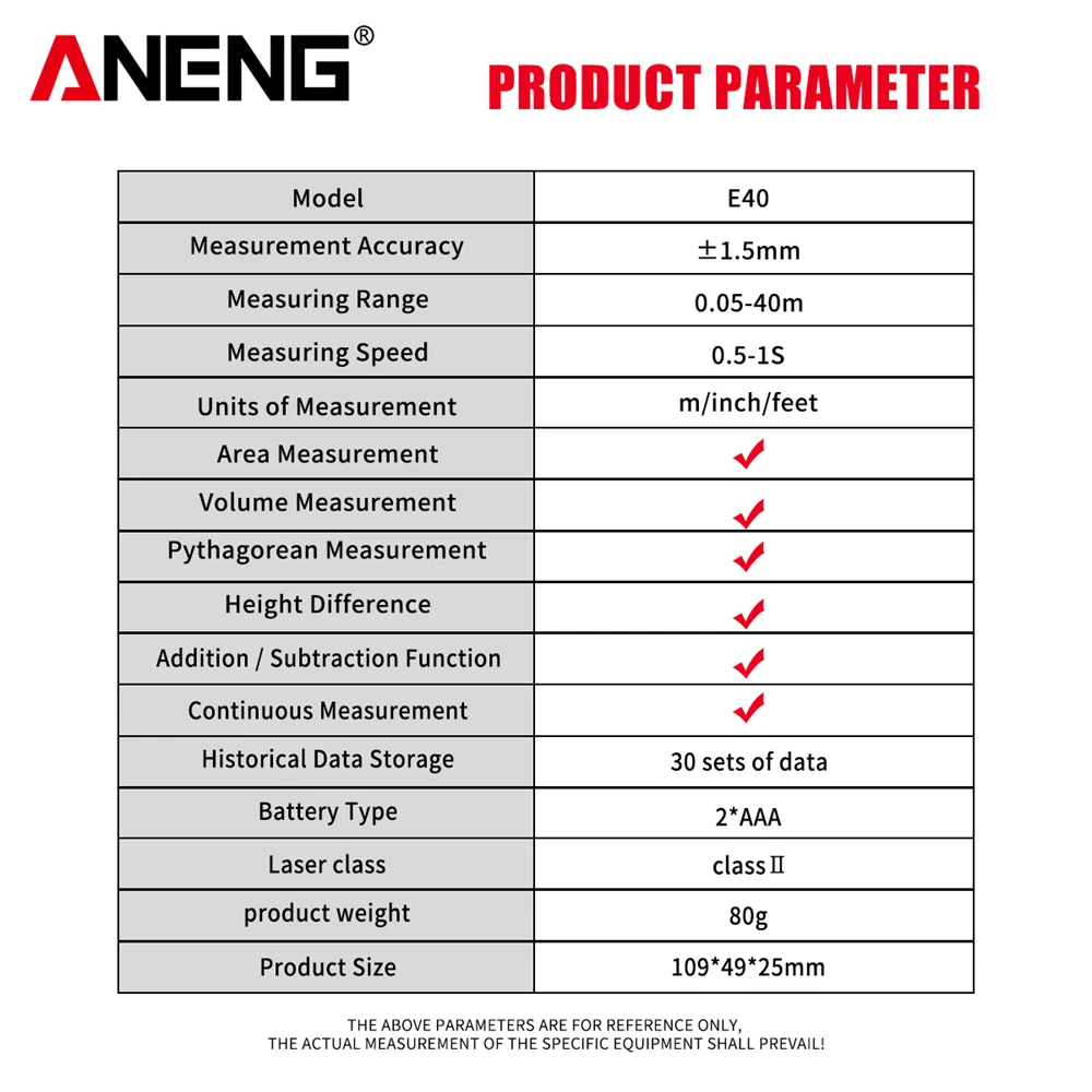 Dalmierze laserowe ANENG B40 dalmierz laserowy 40m linijka pomiar odległości taśma precyzyjna cyfrowa linijka narzędzia testowe