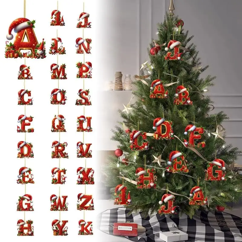 Christmas 26 Letters Flat Hanging Pendant Personalized Ornament Festive Tree Decor Gift For Holiday Party Decoration