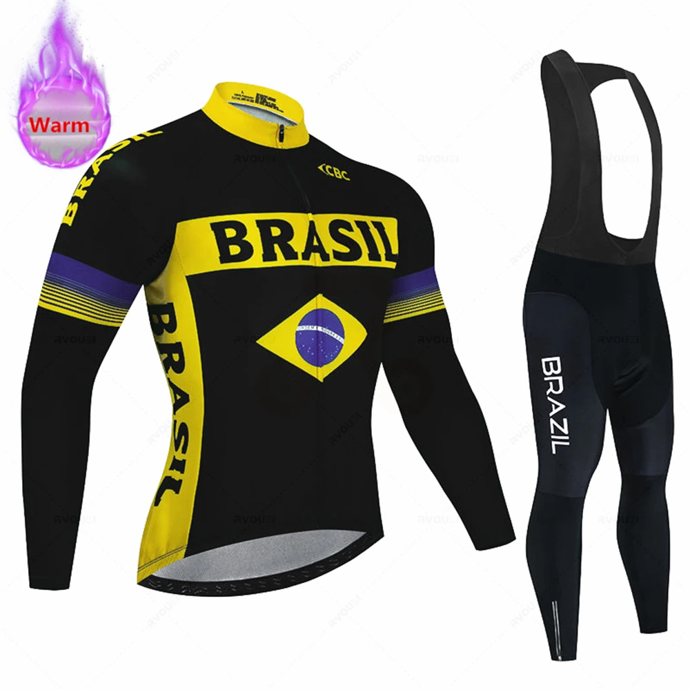 Brazil Winter Warm Thermal Fleece Set Cycling Clothes Men Bicycle Jersey Sports Riding MTB Bike Clothing Maillot Ciclismo Hombre