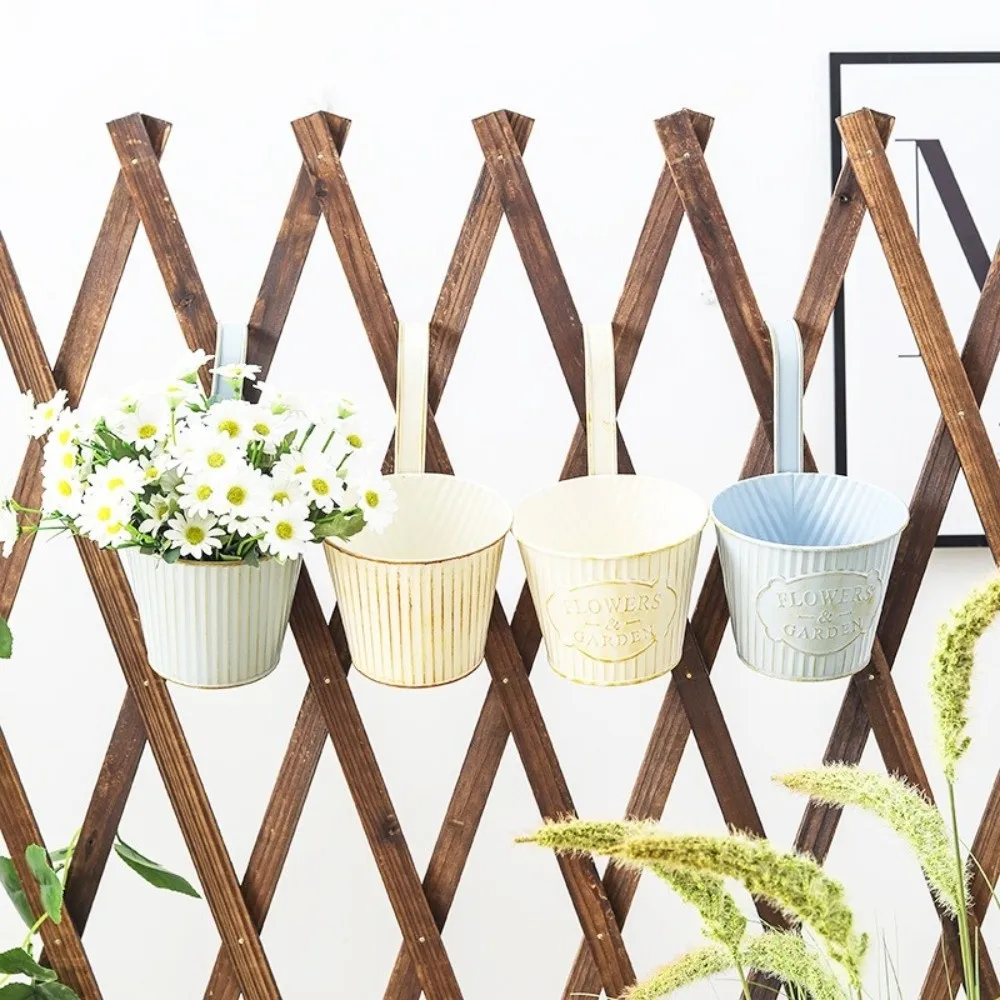 Metal Hanging Flower Pots with Hooks Wall Mounted Hanging Planter Drainable Railing Flower Planter Outdoor Garden