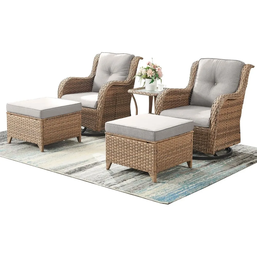 

Patio Furniture Swivel Chairs Set - 5 Piece Rattan Wicker Outdoor Sectional Conversation Sets with 2 Swivel Rocking Chairs,2 Ott