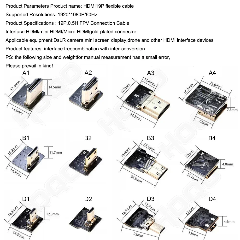 Kabel FPV FFC HDMI do fotografii lotniczej z multikoptera typu A męski na męski HDMI FPC płaski Micro MINI HDMI — zdjęcie produktu 5
