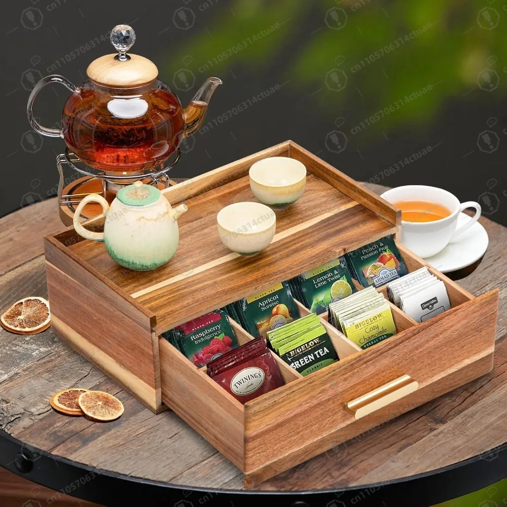 

Tea Bag Organizer, Wood Storage Box, Tea Bag Holder Station Caddy Container for Countertop, Tea Accessories Gift Box with Drawer
