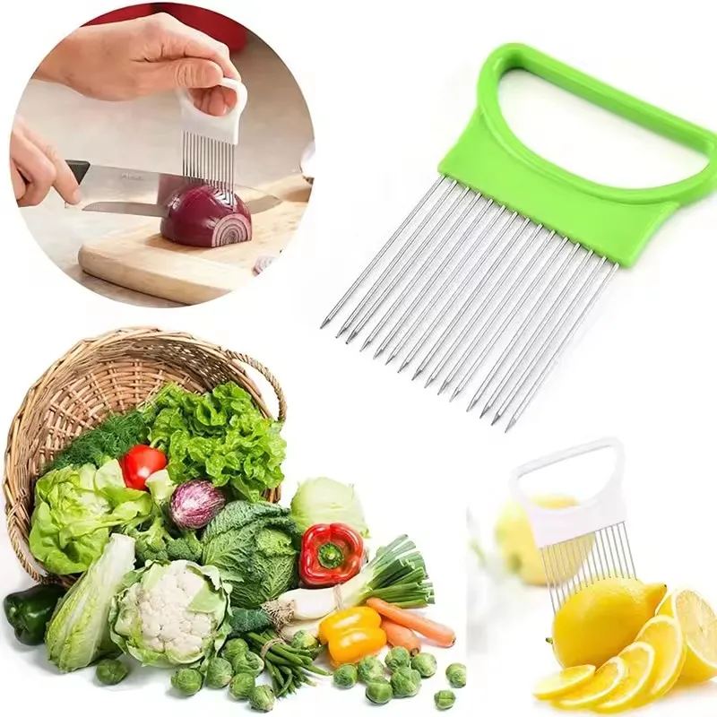 

Effortlessly Slice Onions Colorful Onion Slicer Kitchen Stainless Steel Potato Chip Onion Holder Slicer Prongs Kitchen Gadgets