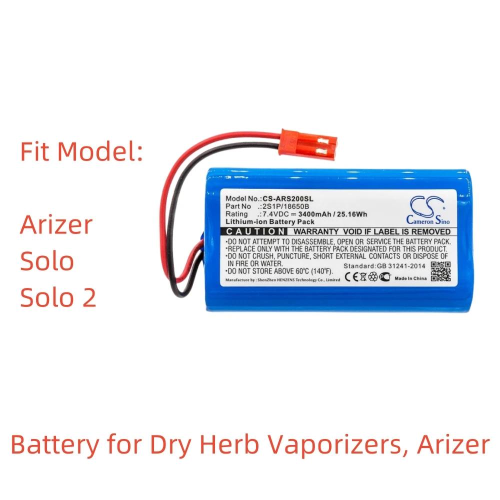 Li-ion Arizer battery for Dry Herb Vaporizers,7.4V,3400mAh,Solo 2,2S1P/18650B