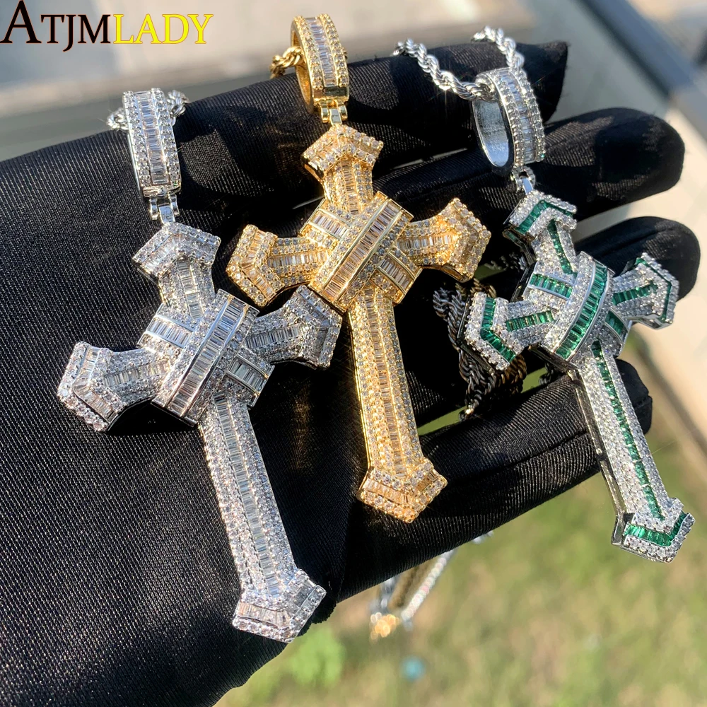 2025 New Cross Pendant for Men Women Full Iced Out Cubic Zircon Hip Hop Necklace Link Chain Fashion Rock Jewelry