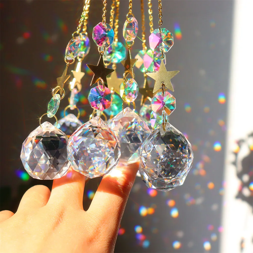 Cầu Vồng Pha Lê Thiên Thần Luân Xa Mặt Trời Bắt Xe Charm Mặt Dây Chuyền Tường Cửa Sổ Cửa Chuông Gió Treo Đồ Trang Trí Phòng Trang Trí Nhà