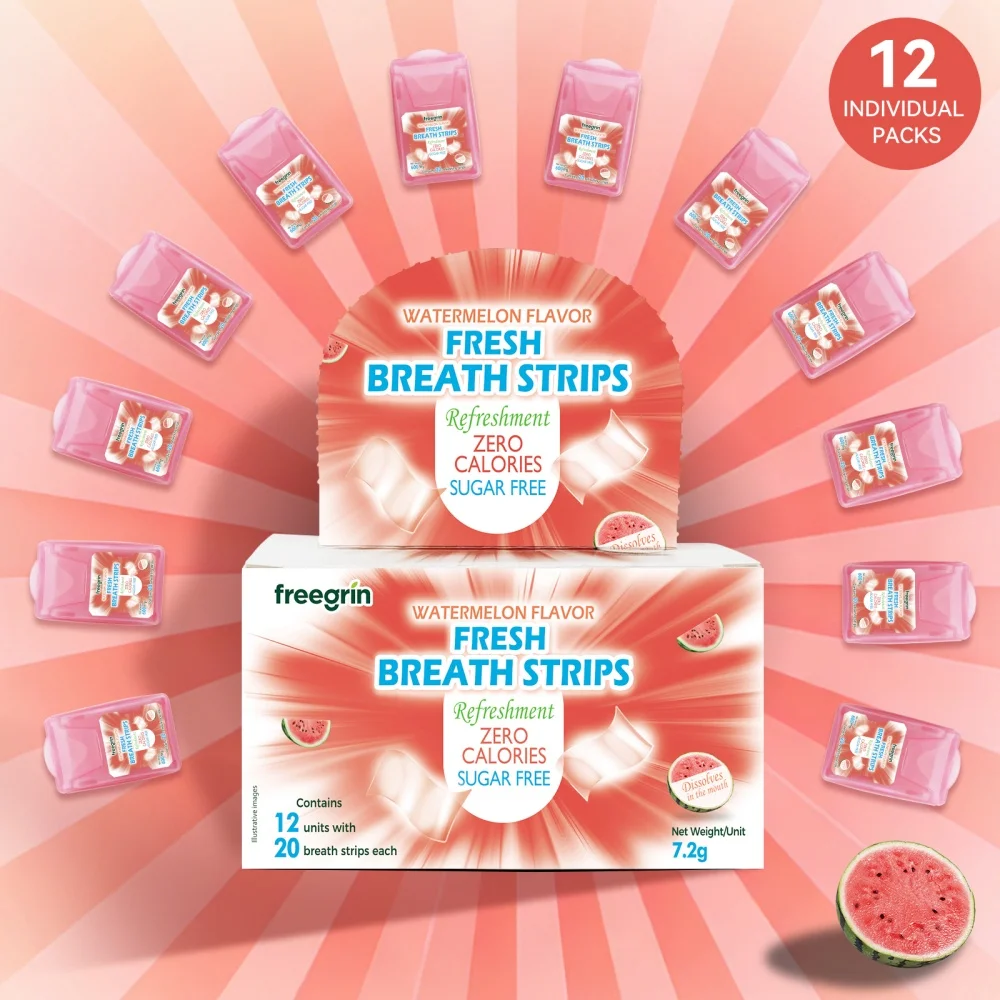 FREEGRIN Watermelon Flavored Breath Fresh Fruit Freshener Cool Pocket Paks Portable Breath Strips Kissing Mouth Breath Strips