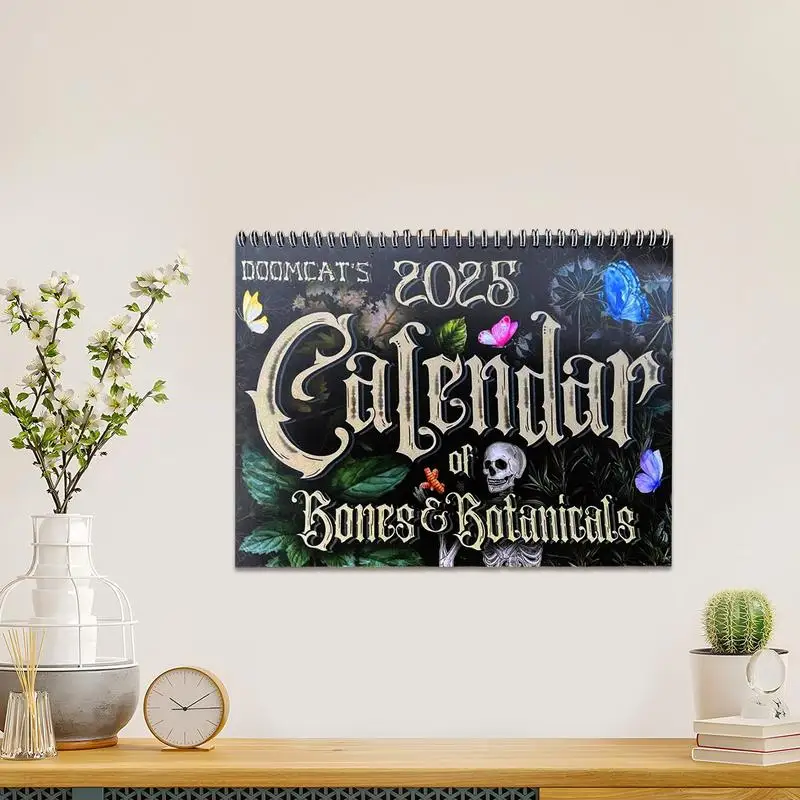 Calendrier mural gothique Sophia et plantes 2025, calendriers muraux colorés 2025 avec 12 strations icidaires, décoration d'art gothique