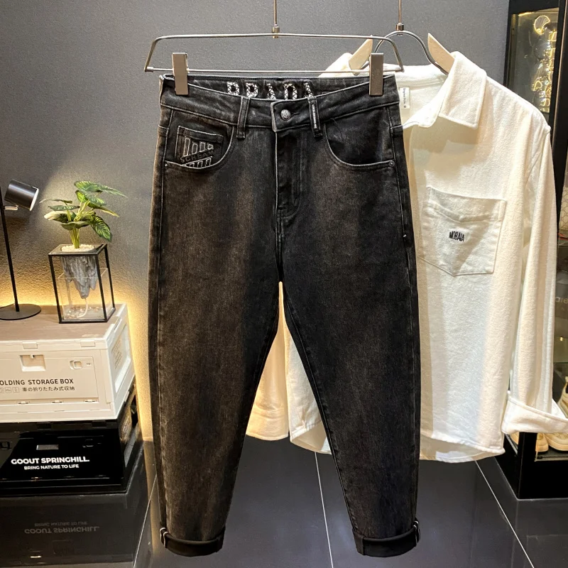 

Американские элитные черные джинсы мужские скинни2025Осенний новый стиль крутые шаровары повседневные длинные брюки