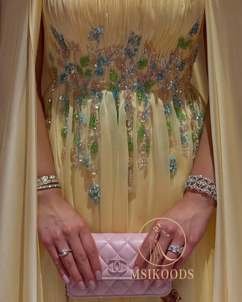 Msikoods amarelo vestidos de noite 2025 miçangas lantejoulas vestido de baile com capa vestido de festa feminino vestido de ocasião formal personalizado