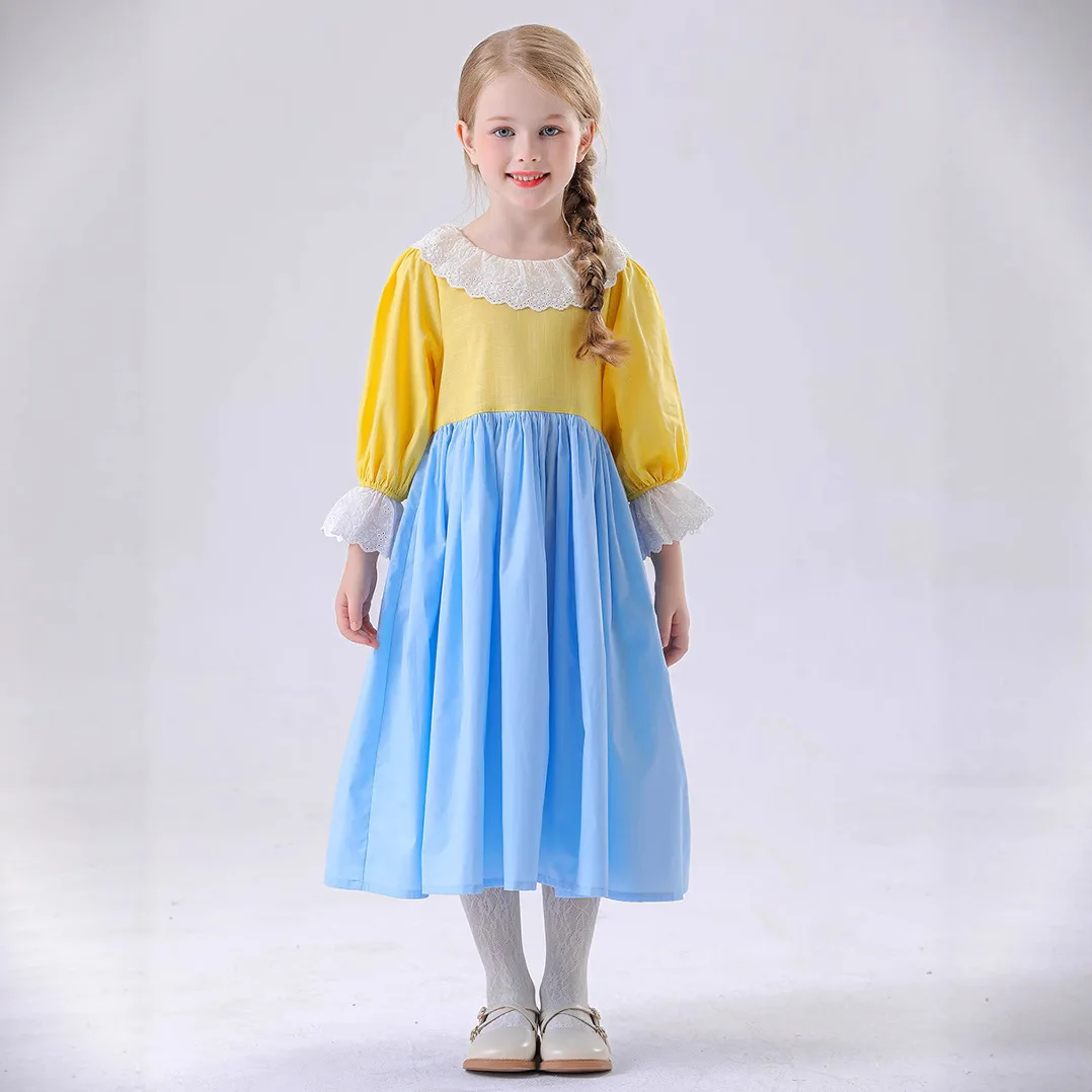 yellow-blue-girl's-dress-rural-pastoral-french-farm-workshop-children's-work-clothes-story-mobilization-tracy-role-play-dress