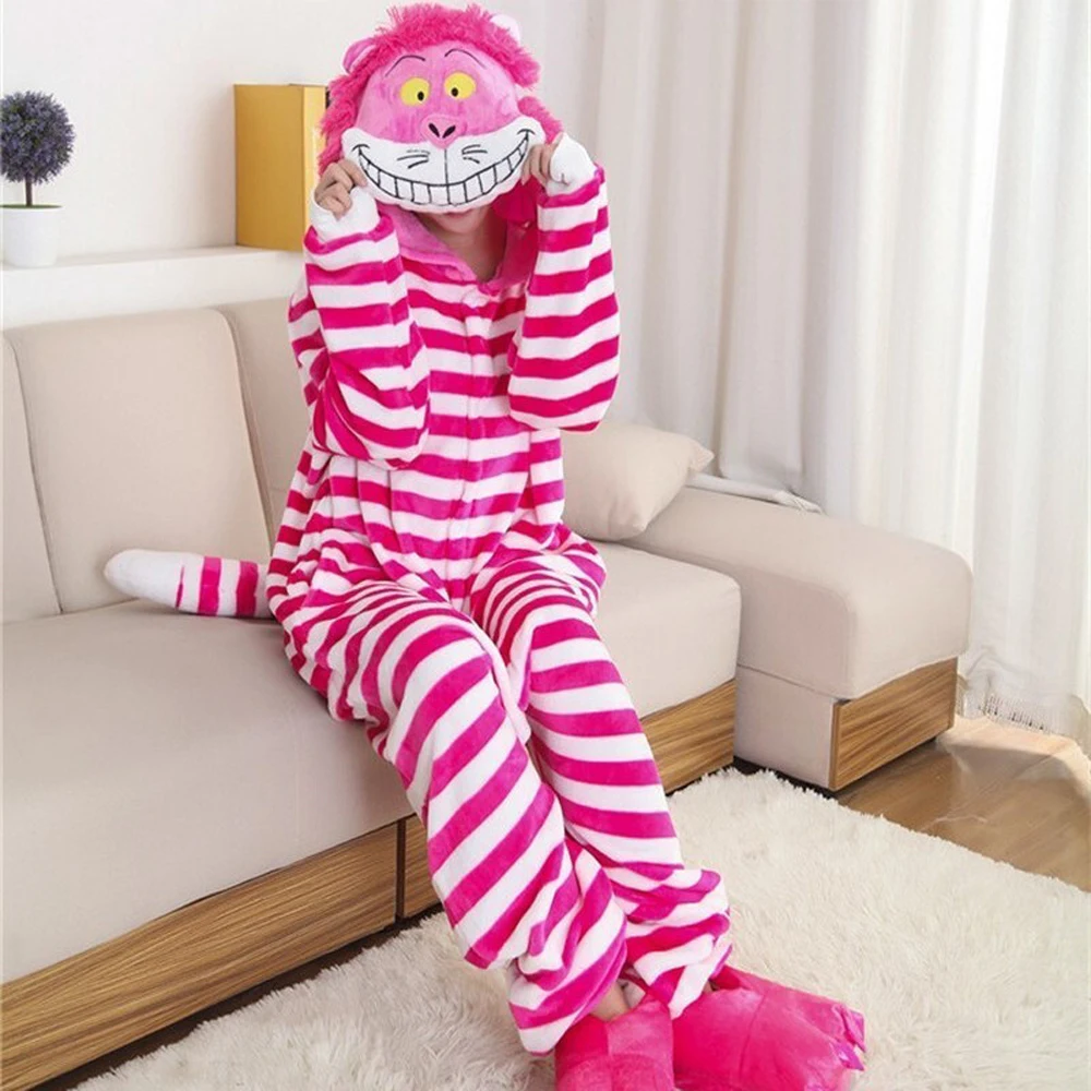 Cheshire Cat Onesie Pyjamas Alice im Wunderland Anime Cosplay Kostüm Erwachsene Halloween Purim Karneval Party Kostüm Schlafanzug