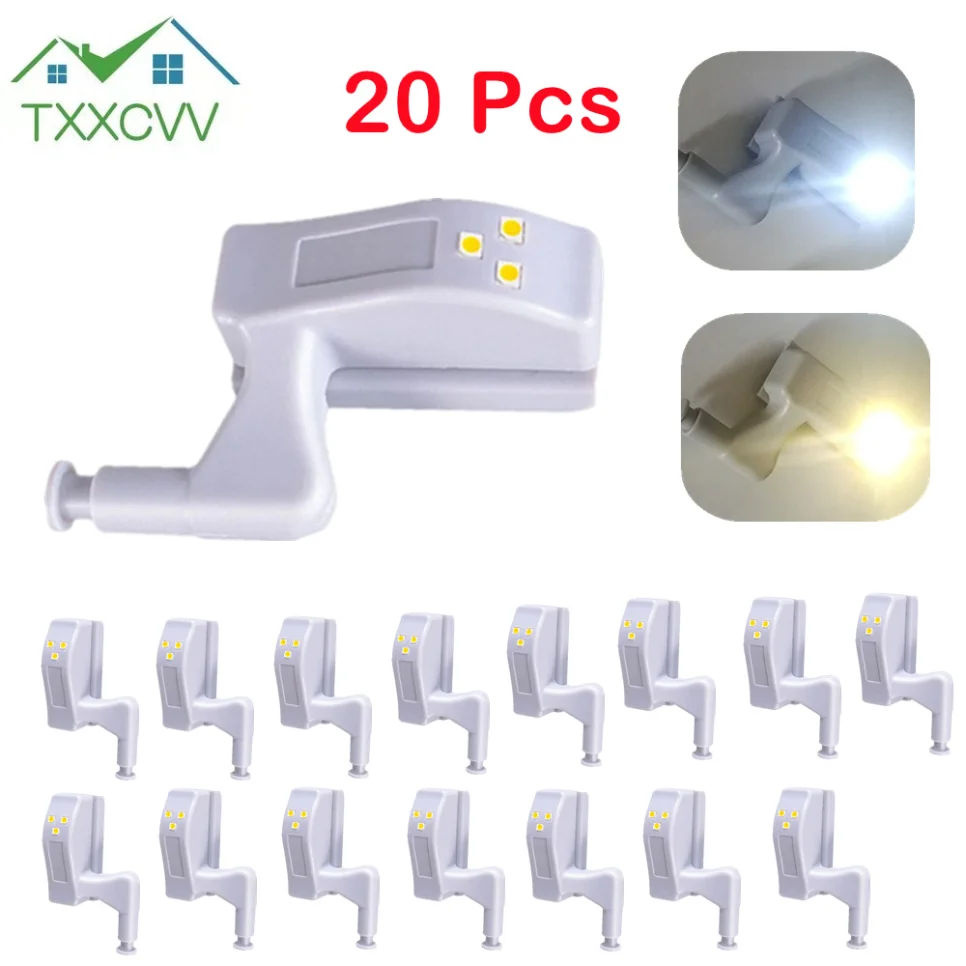 20pcs LED Inner Hinge Lamp Under Cabinet Lights Universal Wardrobe Cupboard Sensor Lights for Bedroom Kitchen Closet Night Lamp