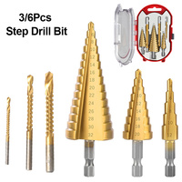 3/6Pcs Step Drill Bit Saw Drill Bit Set Titanium Milling Cutter 4-12 4-20 4-32mm 3 6 8mm For Woodworking Hole Opener Metal Core