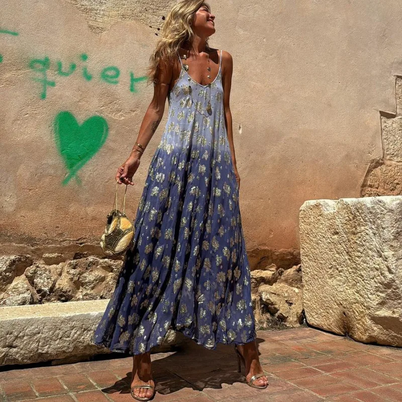 Summer Dress For Women Clothing 2024Fashion Boho Loose Beach Sundress Midi Skirt Female Holiday Maxi Dress Gradient Vestido Robe