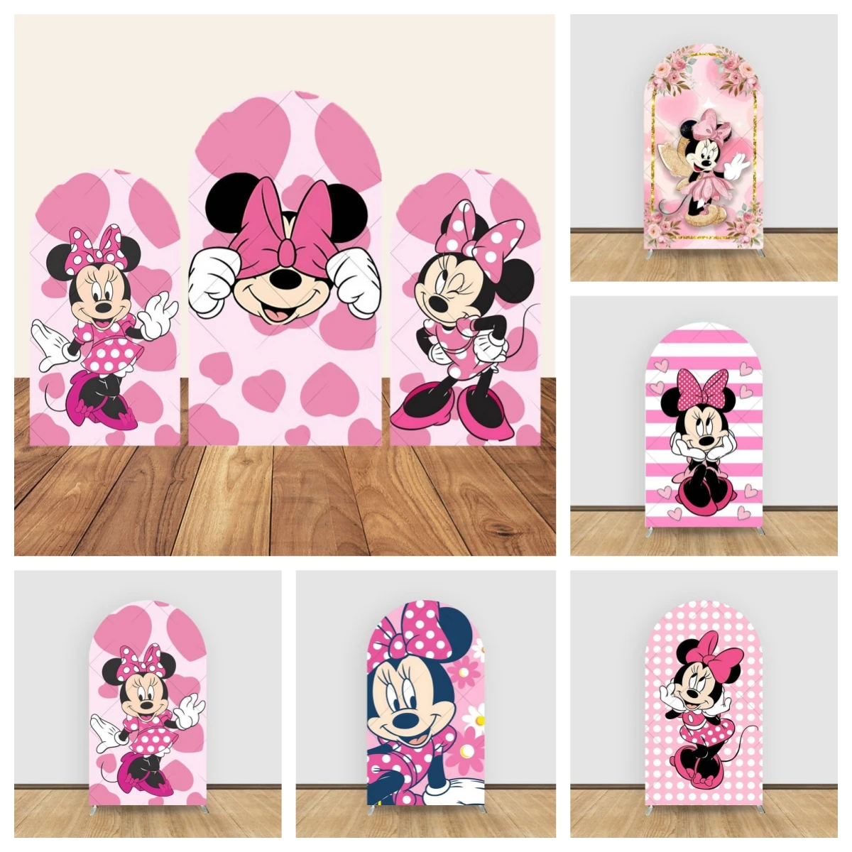Arche de Minnie Mouse, couverture de thème rose Disney, arrière-plan de photographie personnalisé, décoration de fête prénatale pour fille, fête d'anniversaire