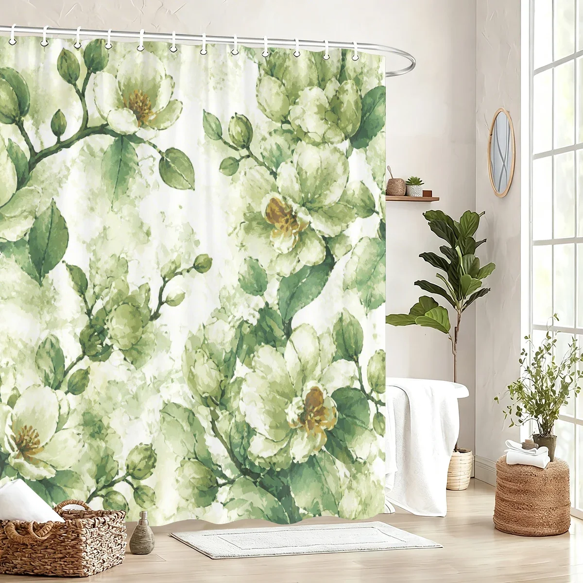 Artistic Pattern Polyester Bathtub Curtain - Stylish Bathroom Decor, Various Botanical & Marine Themed Shower Curtains