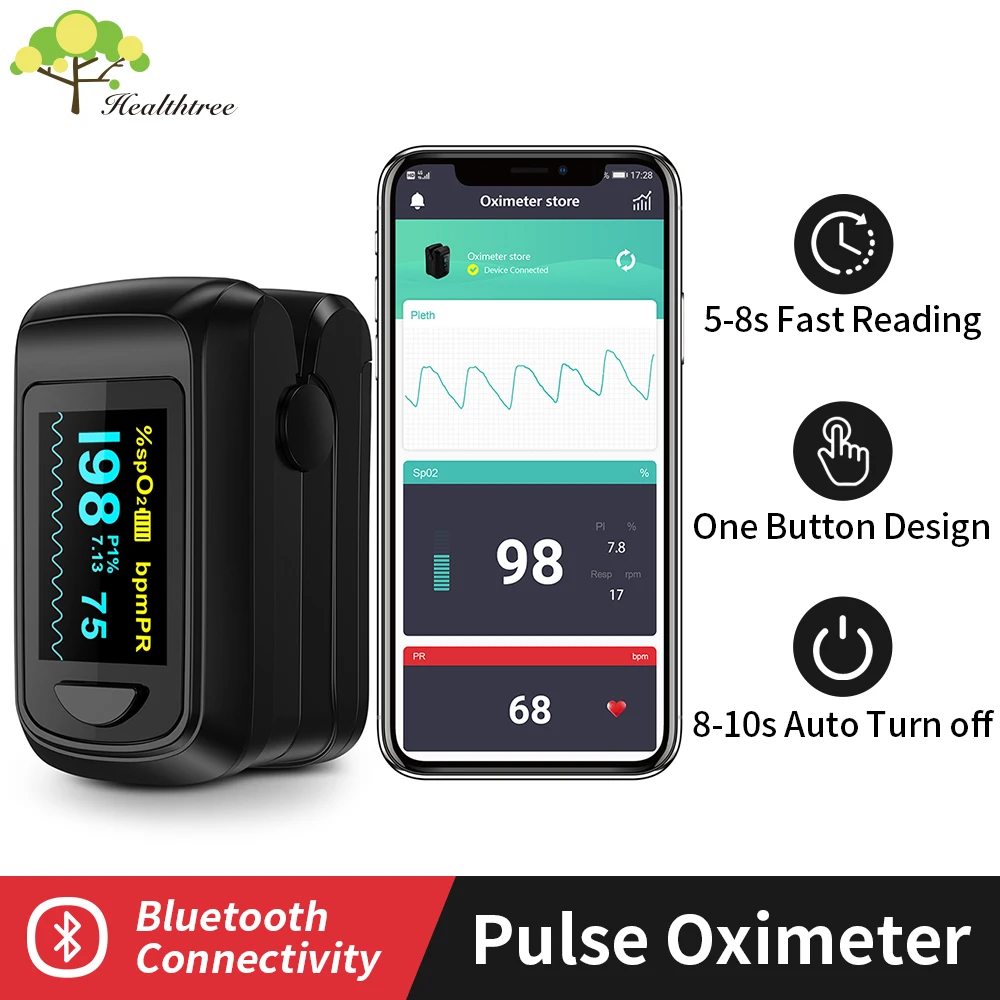 HealthTree Fingertip Pulse Oximeter Bluetooth Oximetry PR Oxygen Saturation SpO2 PI Oximetro De Dedo Pulsioximetro Oxymeter