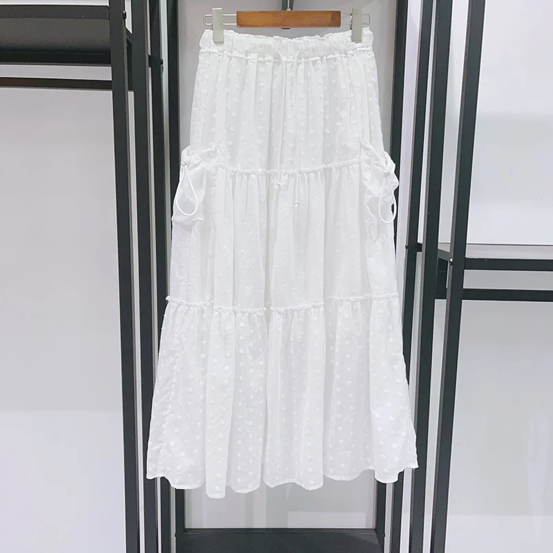 100% Cotton Side-Pocket Women's Skirt Stylish Patchwork Drawstring Tie-Waist Elegant Commuter A-Line Skirt 2026 Spring New Y2k