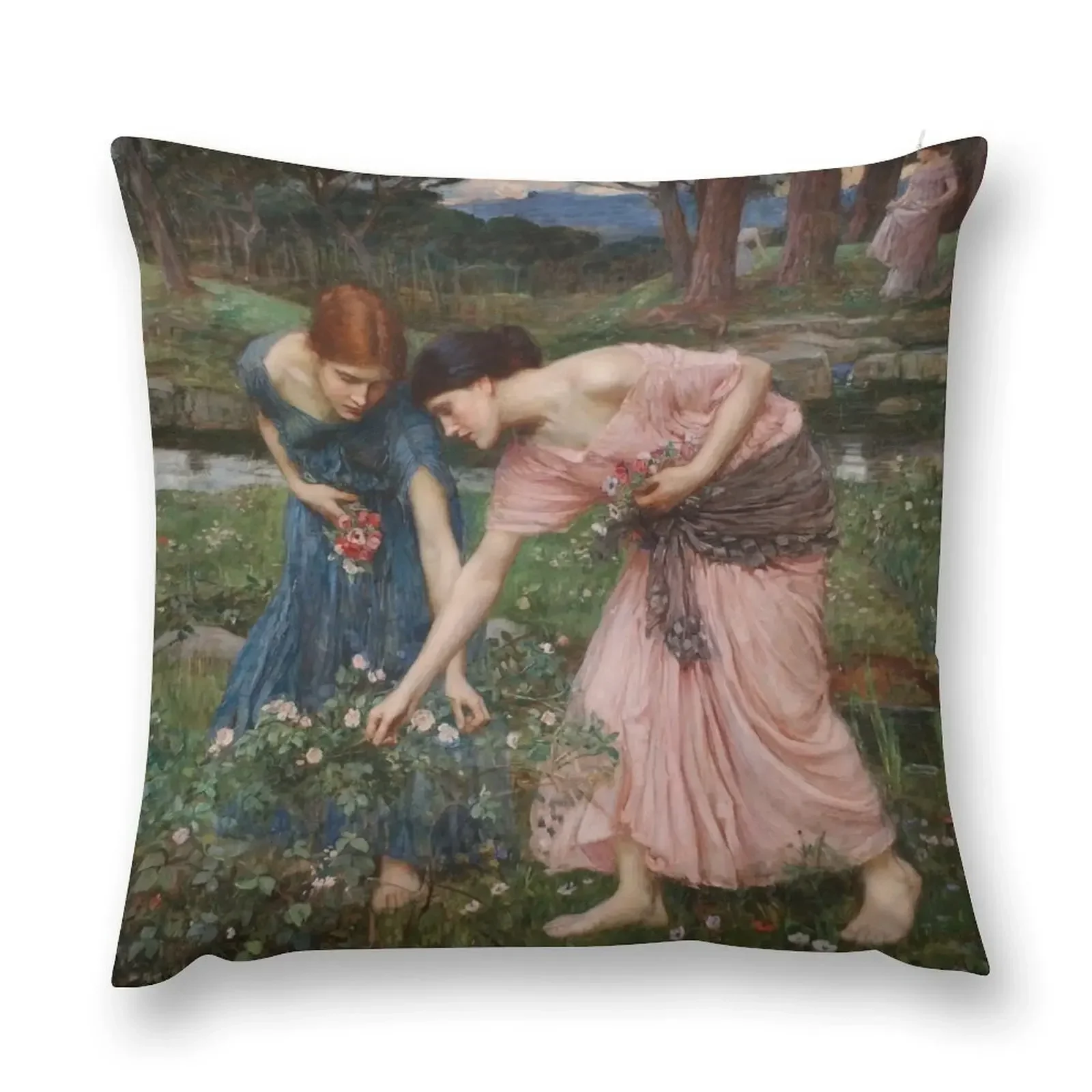 Vintage John William Waterhouse - Gather Ye Rosebuds 1909 Fine Art Throw Pillow Throw Pillow Christmas Covers pillow